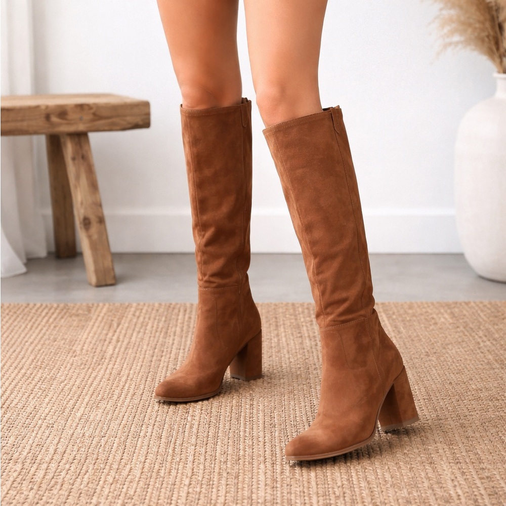 Mi.iM cognac Knee High Boots Block Heel Size 7 Fall Western Chic